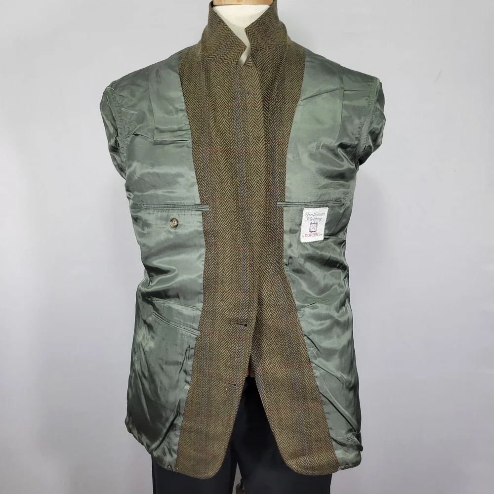 VTG Corbin Men's Tweed Sport Coat Blazer Two Button Plaid Herringbone Size 42R‎